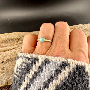 Handcrafted Embossed Brass Ring with Black Onyx or Turquoise Cabochon Turquoise
