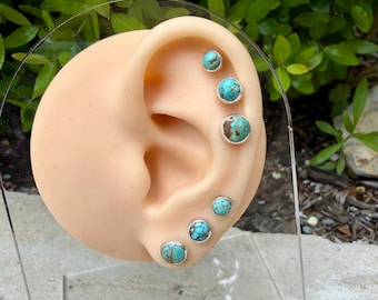 Genuine Turquoise Labret Earring • Screw-On Ball Back • 20G 18G 16G Threaded Post
