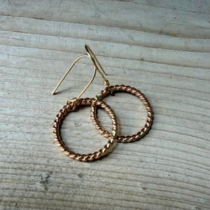 Gold Filled Hoop Drop Earrings • 14k GF Twist Wire • Hypoallergenic Dangles image 5