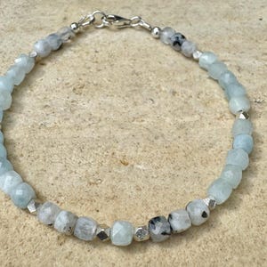 Aquamarine Lapis Moonstone Bracelet: Sterling Silver Gemstone Jewelry