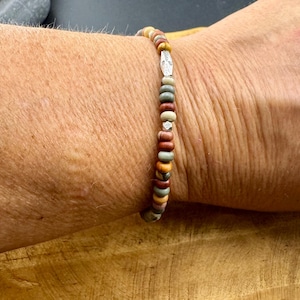 Picasso Red Creek Sterling Silver Bracelet • 4mm Gemstone Beaded Jewelry