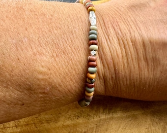 Picasso Red Creek Sterling Silver Bracelet • 4mm Gemstone Beaded Jewelry