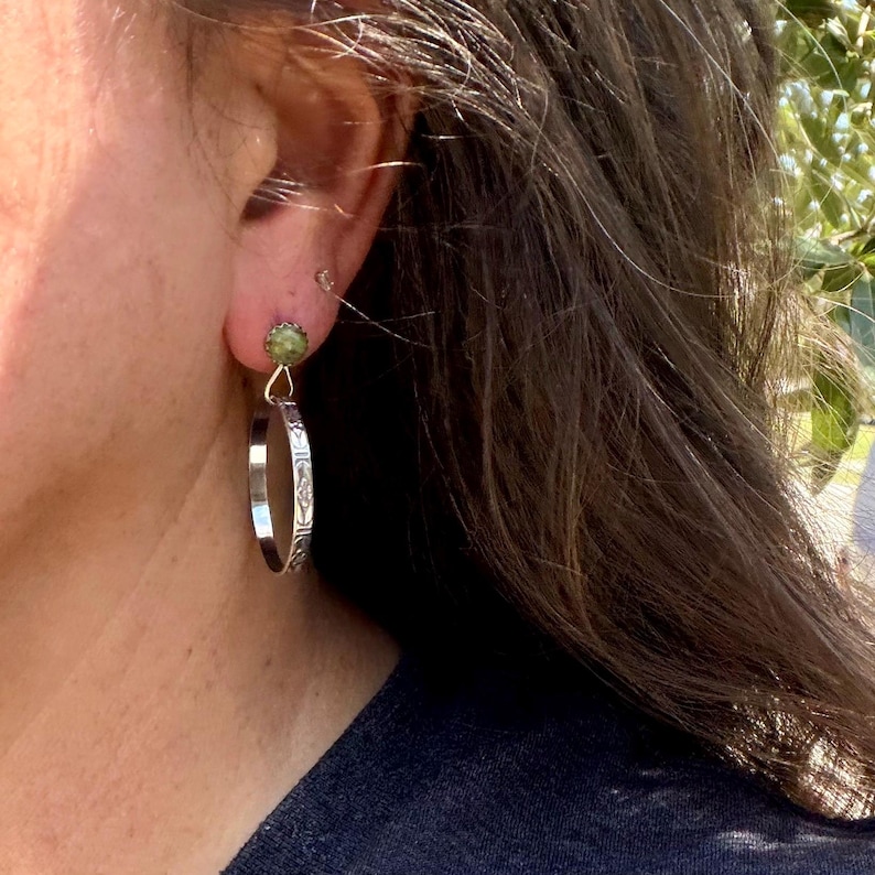 Turquoise Sterling Silver Butterfly‑Floral Hoop Earrings • 6mm Kingman Turquoise • Custom Colors image 9