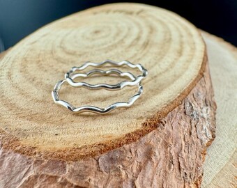Sterling Silber Wellen Ring Set • Zick Zack Ringe • Handgeschmiedeter minimalistischer Schmuck