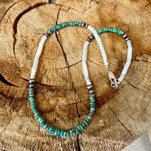 Mother of Pearl, Kingman Turquoise & Desert Pearl Choker • Sterling Silver • Southwestern Jewelry image 3