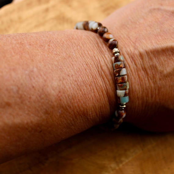 Stretch Impression Jasper Sterling Silver Bracelet, Stretch Bracelet, Natural Gemstone Jewelry, Handmade Bracelet
