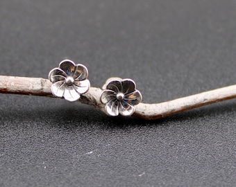 Sterling Silver Flower Stud Earrings • 7mm Dainty Floral Posts