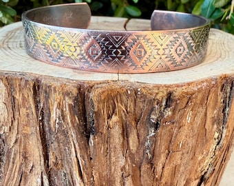 Brazalete de cobre repujado del suroeste • Pulsera de cobre en bruto • Joyería occidental forjada a mano