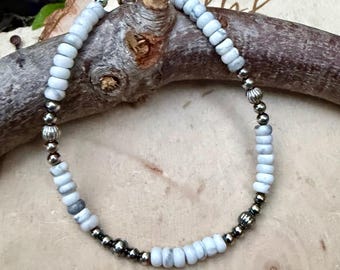 Desert Pearl & White Howlite Bracelet • Sterling Silver Stacker • Southwestern Jewelry