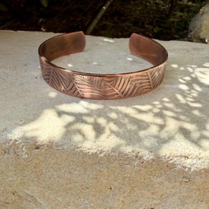 Leaves Embossed Copper Cuff • Rustic Raw Copper Bracelet • Hand‑Forged Southwestern Jewelry image 5