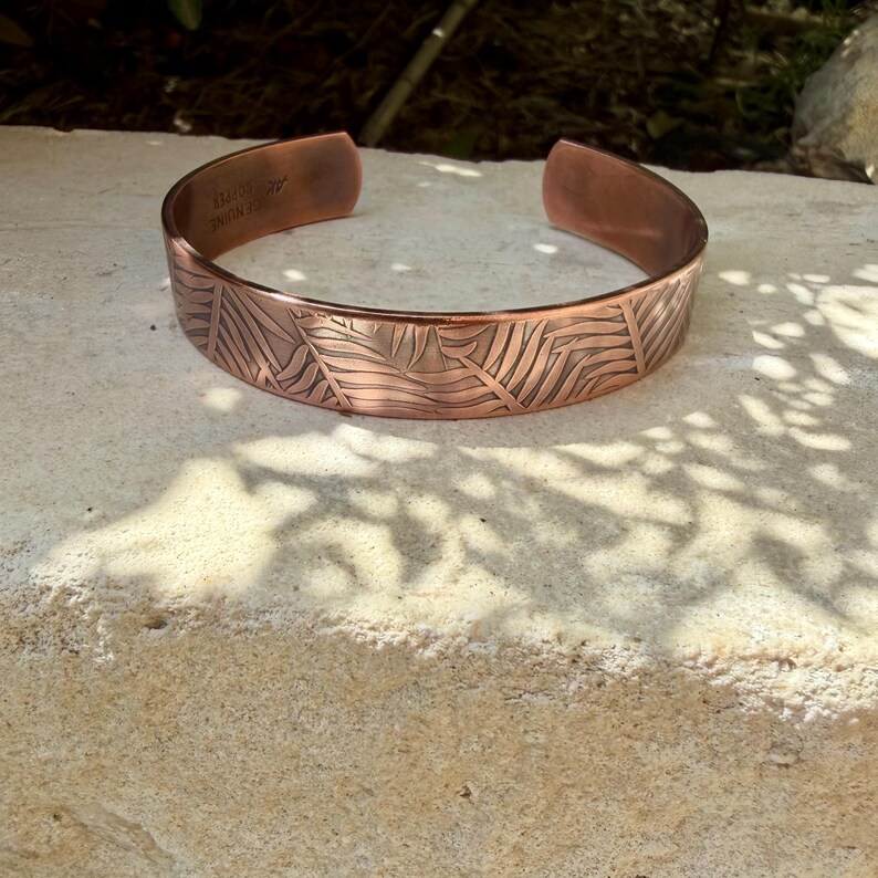 Leaves Embossed Copper Cuff • Rustic Raw Copper Bracelet • Hand‑Forged Southwestern Jewelry image 5