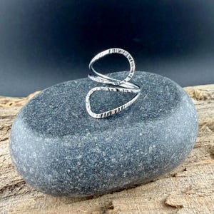 Sterling Loop Ring • Double Loop • Rustic Textured Adjustable Openwork Band image 2
