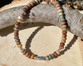 Picasso Red Creek Sterling Silver Bracelet • 4mm Gemstone Beaded Jewelry