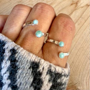Larimar Sterling Silver Ring • Adjustable Double Bezel • Sky‑Blue Caribbean Stone imagen 5
