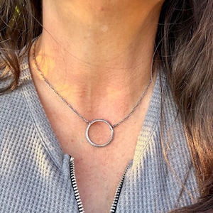 Sterling Silver Circle Necklace • Oxidized Silver Pendant • Everyday Minimalist image 1