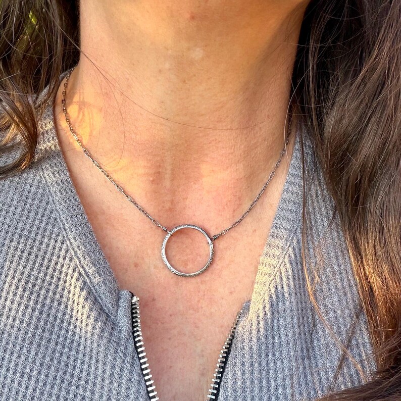 Sterling Silver Circle Necklace • Oxidized Silver Pendant • Everyday Minimalist image 1