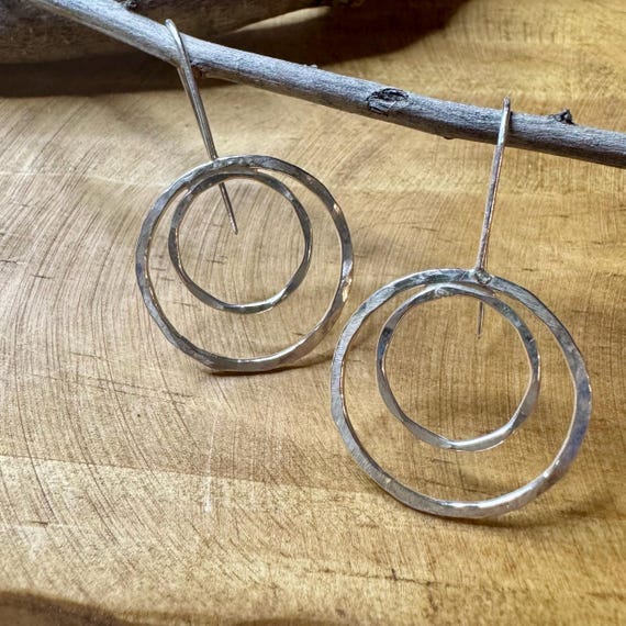 Handmade Seamless Double Circle Sterling Silver Earrings, Custom Sterling Earrings, Minimalist Earrings, Gift for Her