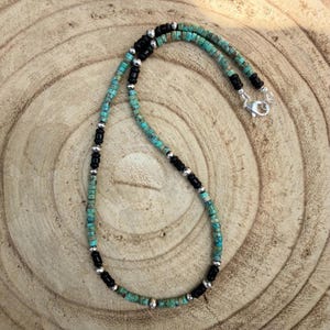Gargantilla de perlas del desierto de turquesa y ónix • Collar de plata de ley estilo suroeste imagen 9