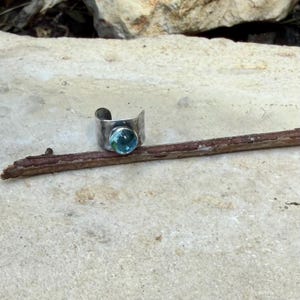 Swiss Blue Topaz Ear Cuff • Hammered Sterling Silver • No Piercing • 4mm or 7mm 6mm Topaz, 7mm Band