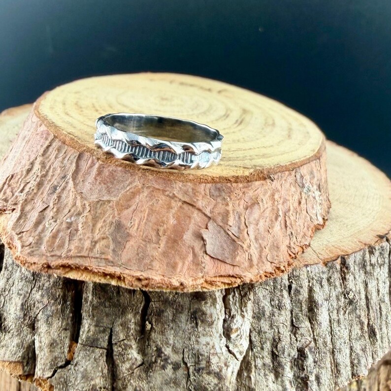 Sterling Silver Ridged Band • Rustic Textured Pattern Ring image 7