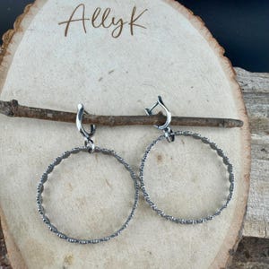 Sterling Silver Lever‑Back Hoop Earrings • Bali Berry Floral Patterned Wire • Handmade Hoops image 6