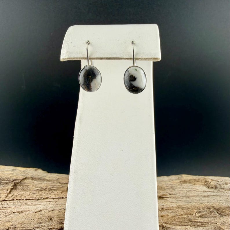 Sterling Lever-Back White Buffalo Earrings • 8x10 Oval Cabochon with Black-White Matrix image 10
