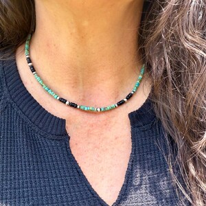 Gargantilla de perlas del desierto de turquesa y ónix • Collar de plata de ley estilo suroeste imagen 3