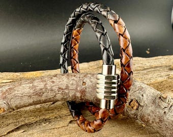 Pulsera de cuero trenzado multivueltas para hombre o mujer: cierre magnético de acero inoxidable