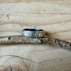 Sterling Silver Daisy Band Ring | Wide Band Elegance image 10