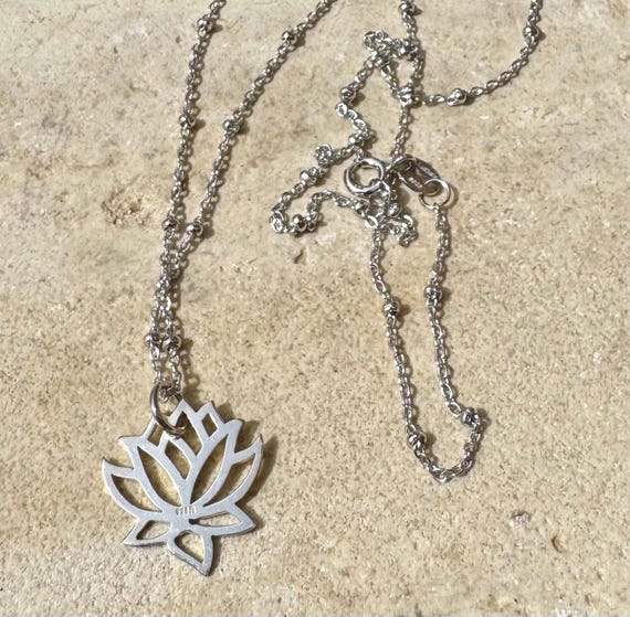 Lotus Flower Necklace Sterling Silver, Satellite Chain Necklace, Serenity Jewelry, Enlightenment Charm, Layered Look