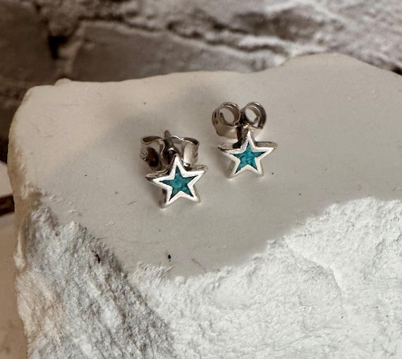 Turquoise star tiny sterling silver post earrings