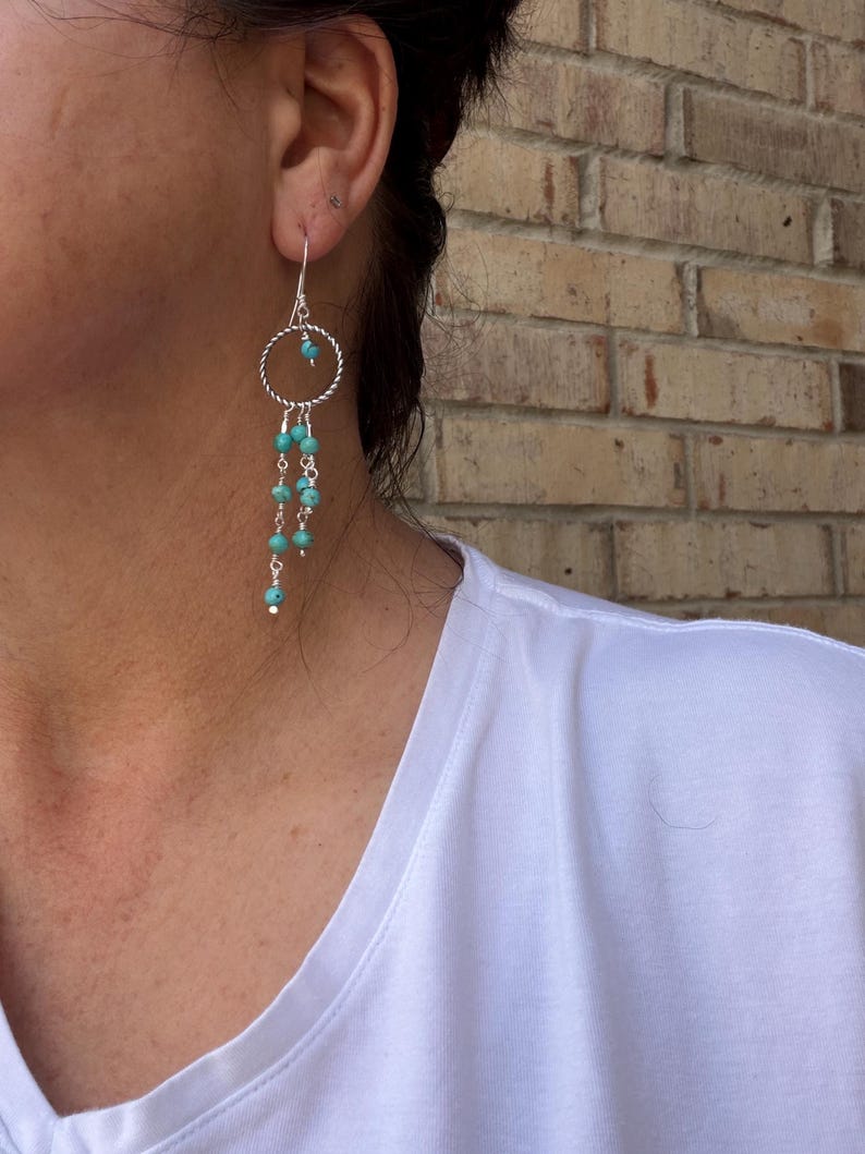 Pendientes de turquesa del suroeste / Pendientes colgantes de plata de ley con turquesa Kingman imagen 9