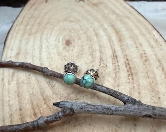 Luxe Green Black Bridge Variscite Stud Earrings • Sterling Silver • 4mm • Smooth or Serrated