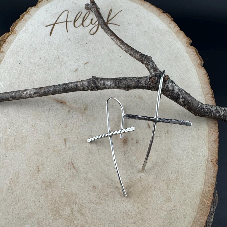 Handcrafted Sterling Silver Cross Earrings – Unique Seamless Design (20g or 18g Option) 18 gauge