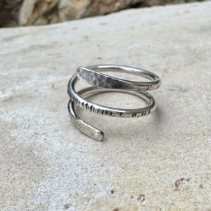 Sterling Silver Double Coil Ring • Hand‑Forged Bypass Band • Textured & Modern