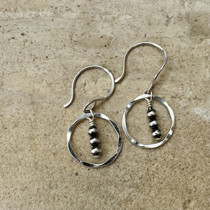 Navajo Pearl Drop Earrings, Sterling Silver Dangle, Circle Earrings, Silver Jewelry, Southwest Earrings, Dainty Earrings