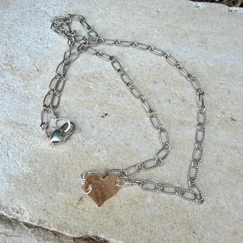 Mixed‑Metal Heart Necklace • 14kt Gold‑Filled Heart • Sterling Mariner Chain • Dainty Minimalist Choker image 6