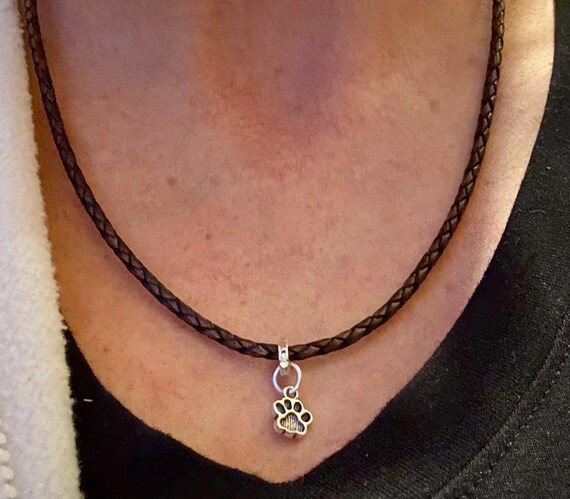 Braided leather charm necklace with bayonet closure / triple wrap genuine leather necklace/ personalized leather sterling charm necklace