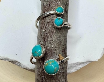Kingman Turquoise Sterling Silver Ring: Adjustable Double Bezel