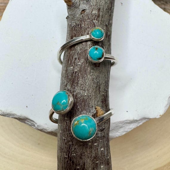 Sterling Silver Open Double Bezel Kingman Turquoise Gemstone Ring, Adjustable Accent Ring, Turquoise Jewelry, Gift for Her, 4mm or 6mm Bezel