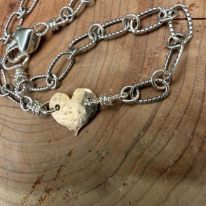 Mixed‑Metal Heart Bracelet • 14k Gold‑Filled Heart • Sterling Silver Chain • Dainty Jewelry image 12