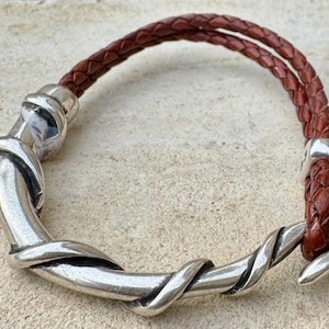 Braided Leather Wrap Bracelet: Sterling Silver Cuff, Handmade Jewelry