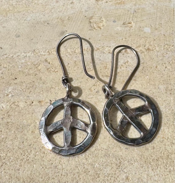 Peace Symbol Sterling Silver Dangle Earrings, Drop Earrings, Bohemian Style Jewelry, Silver Peace Earrings, Gift