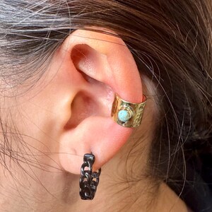 4mm Genuine Turquoise Brass Ear Cuff | Wide Conch Band | No-Piercing Earring image 6