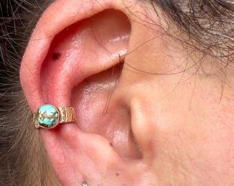 14k Gold Filled Turquoise 4mm Ear Cuff • Number 8 • No Piercing Conch Wrap