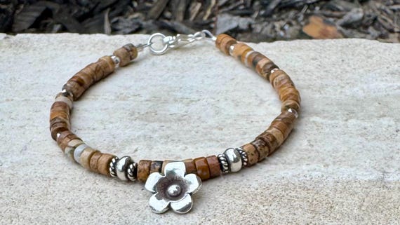 Minimalist Jasper Bracelet, Sterling Silver Beaded Gemstone, Everyday Accessory, Unisex Gift, Nature Inspired
