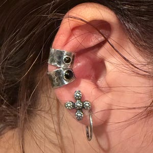 Sterling Silver Onyx Ear Cuff • 3mm or 4mm • Wide Conch Band • No Piercing Earring