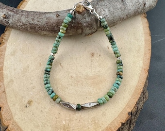 African Turquoise Bracelet – Sterling Silver Accent, Healing Jasper Jewelry, Stackable & Handmade