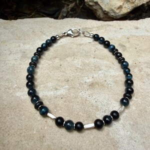 Blue Tiger’s Eye Onyx Bracelet • Hawk’s Eye • Sterling Silver Jewelry image 9