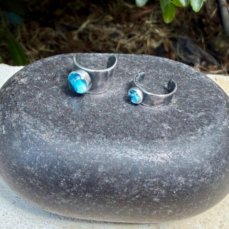 Swiss Blue Topaz Ear Cuff • Hammered Sterling Silver • No Piercing • 4mm or 7mm image 6
